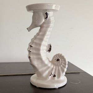 Ceramic Distressed White Seahorse Pillar Candle Holder